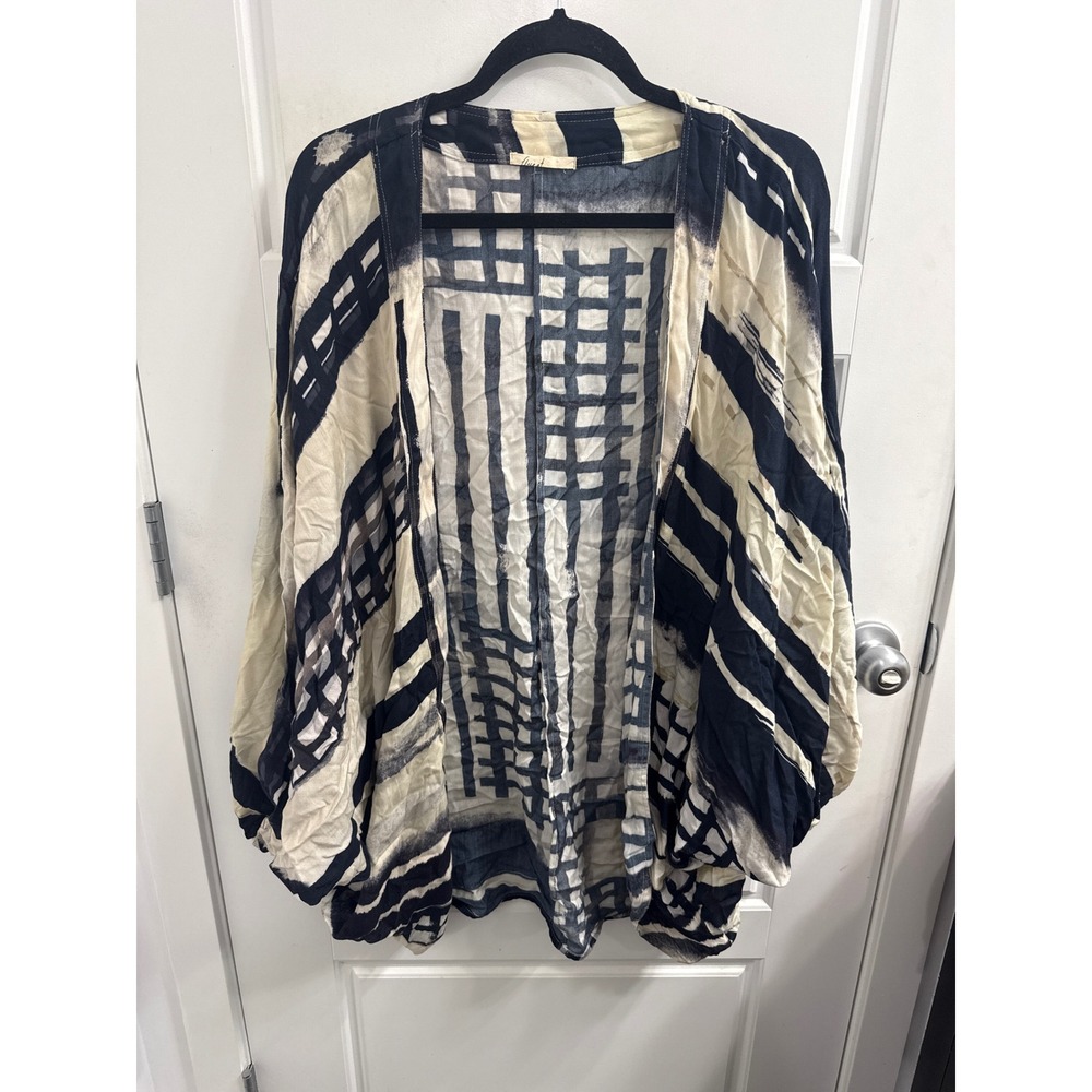Floreat Anthropologie Kimono Cardigan Navy Cream Geometric Abstract Print OS